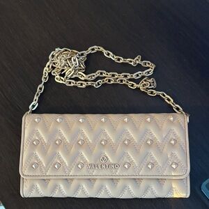 Valentino Pink Tan Quilted Clutch with Gold Chain brand new no tag